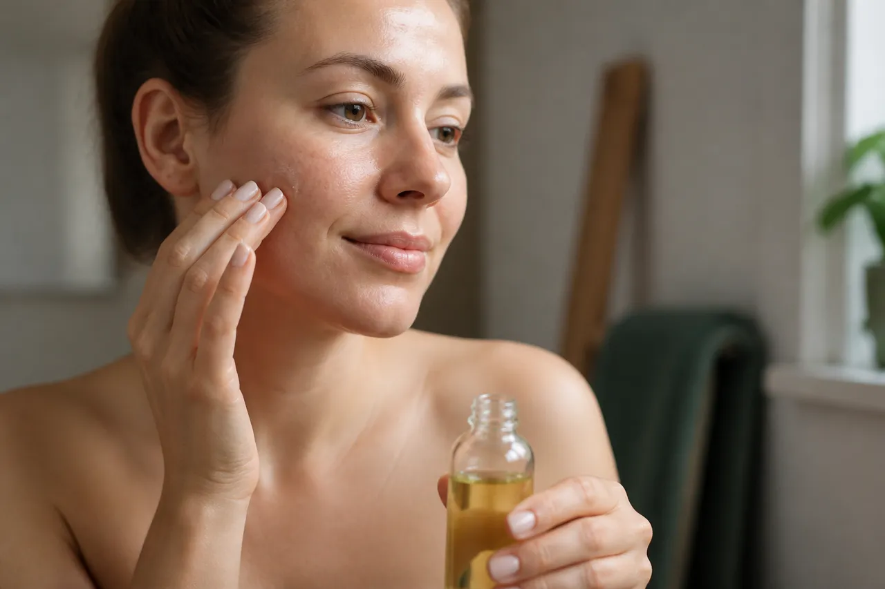 Application d'huile d'avocat pour visage sur une joue sèche