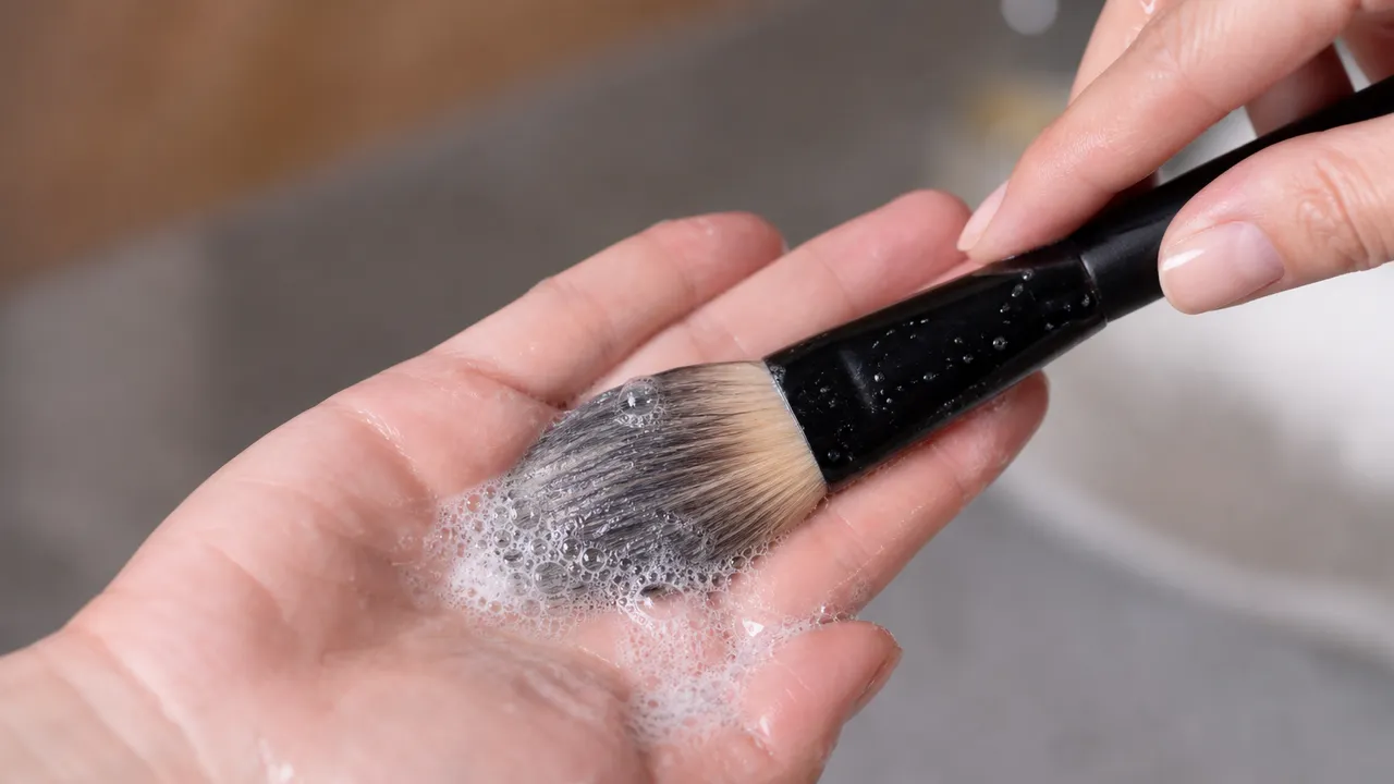 Comment nettoyer ses pinceaux de maquillage dans une paume savonneuse