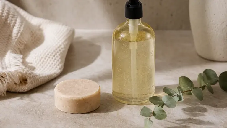 Shampoing solide ou liquide dans une salle de bain